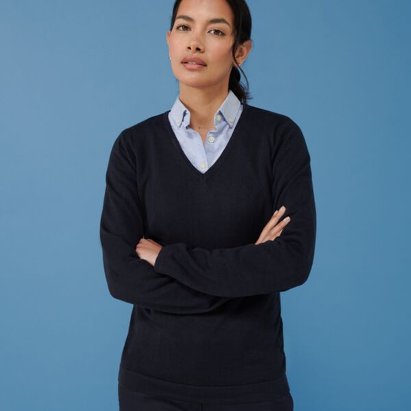 Euronics Agents Henbury Ladies Lightweight Cotton Acrylic V Neck Sweater Thumbnail